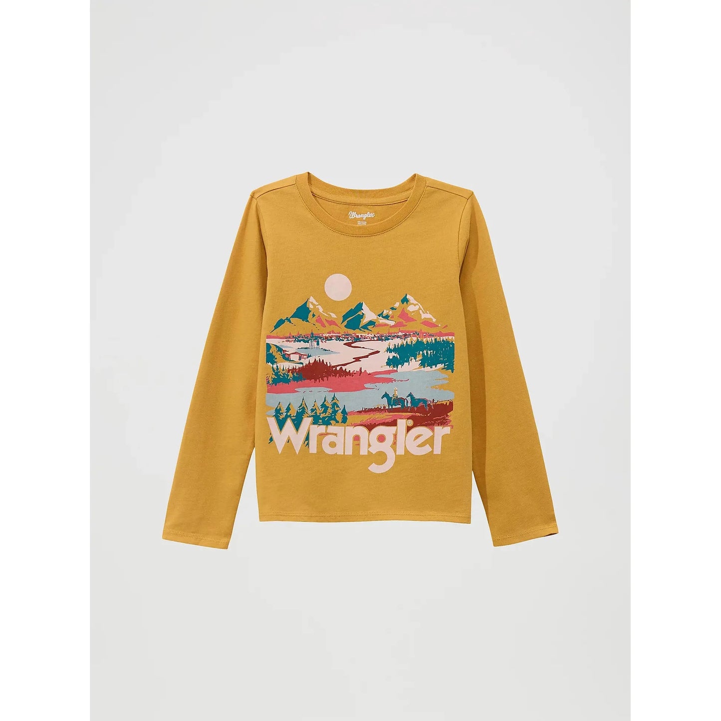 Wrangler Western Girl's Long Sleeve Western Graphic Tee- Mustard Mountains