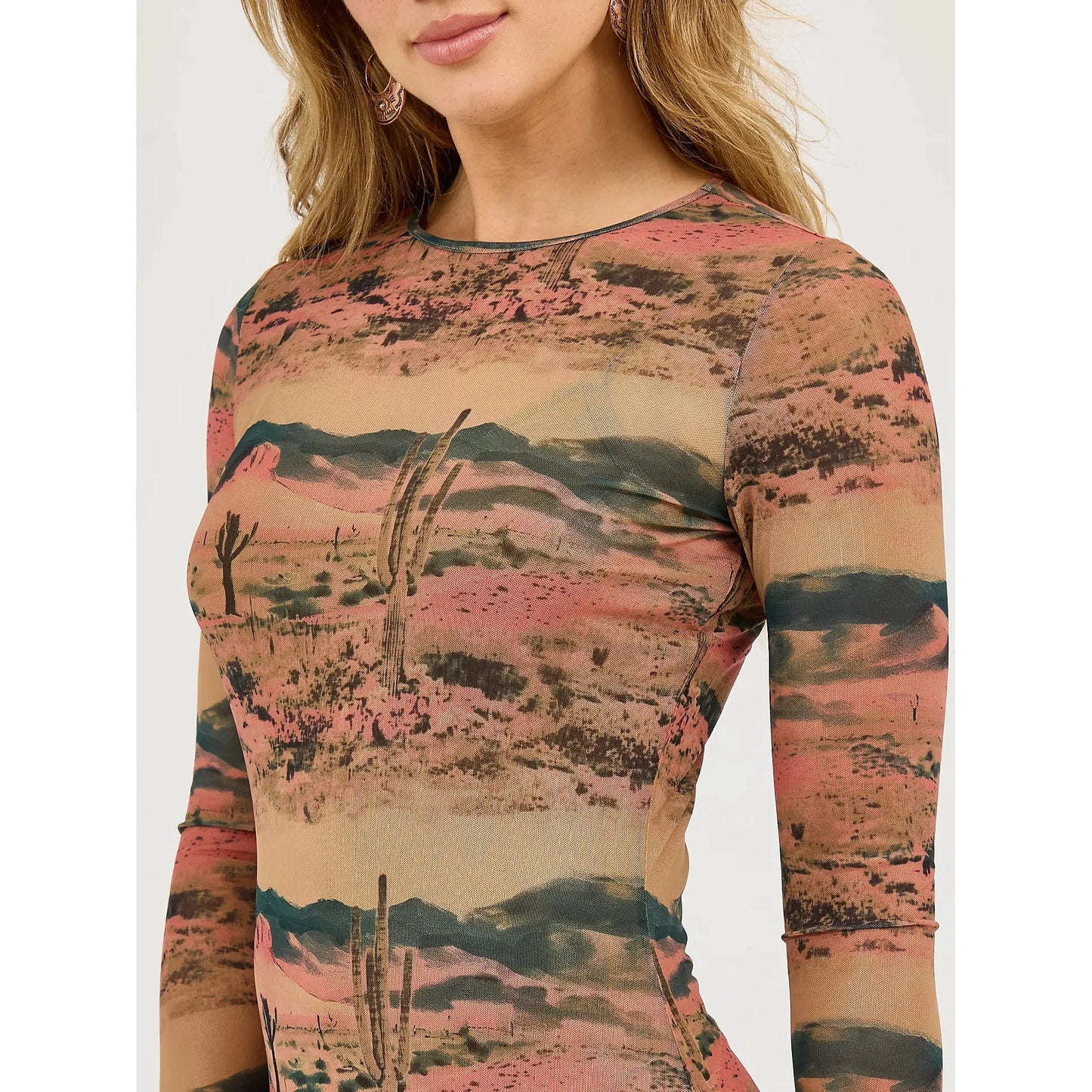 Wrangler Women's Desert Print Mesh Maxi Dress - Desert Tan