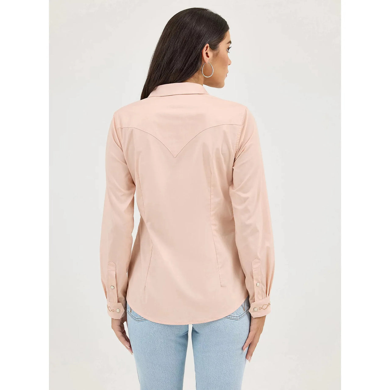 Wrangler Women's Embroidered Collar Slim Western Snap Long Sleeve Shirt - Pink