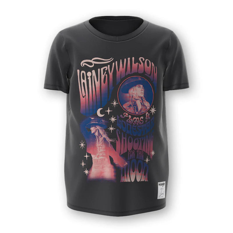 Wrangler Girl's Lainey Wilson Short Sleeve To the Moon Tee Shirt- Black