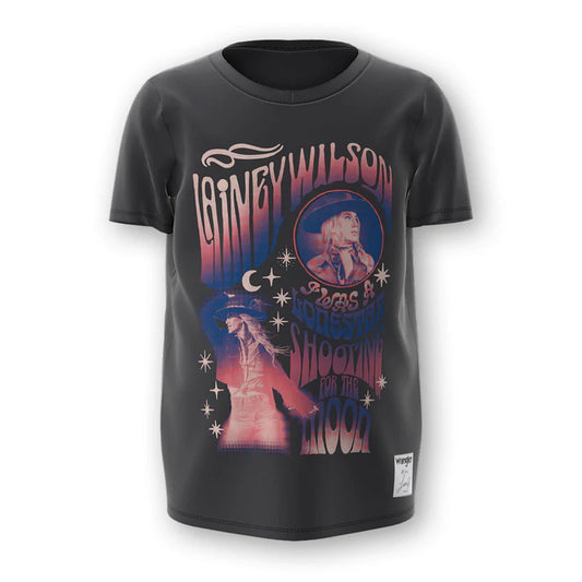 Wrangler Girl's Lainey Wilson Short Sleeve To the Moon Tee Shirt- Black