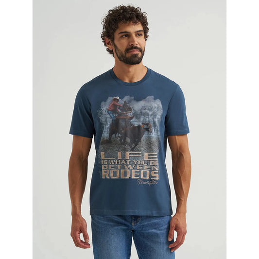 Wrangler Men's Reissue Between Rodeos Short Sleeve Tee Shirt - Rodeo Navy