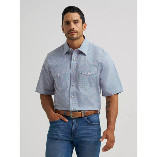 Wrangler Men's 20X Competition Advanced Comfort Short Sleeve Shirt - Blue Stops