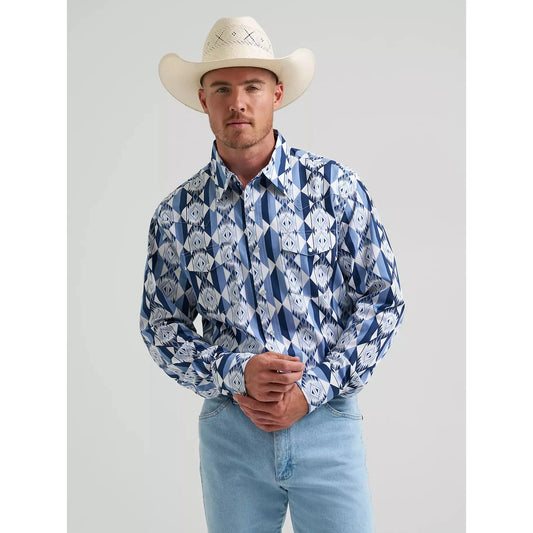 Wrangler Men's Checotah® Long Sleeve Western Printed Shirt - Blue Diamondback