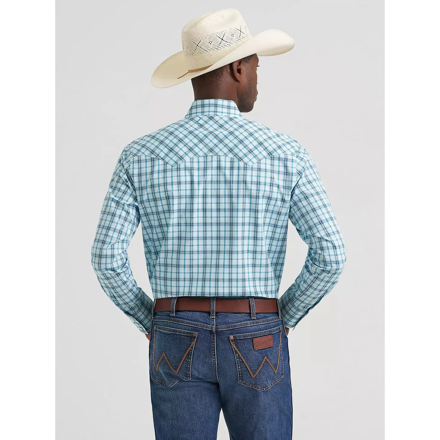 Wrangler Men's Retro Core Long Sleeve Plaid Shirt- Blue