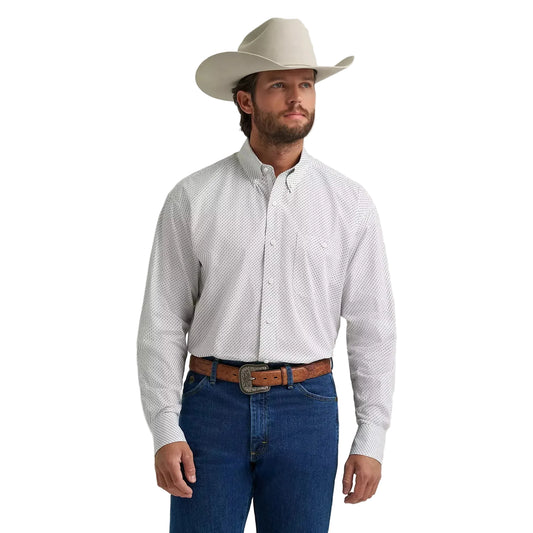 Wrangler® George Strait™ Long Sleeve Button Down 1 Pocket Shirt - White Waves