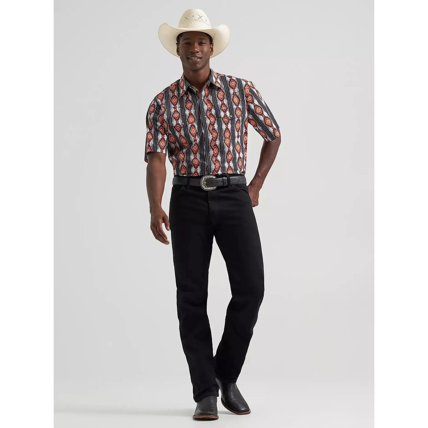 Wrangler Men's Checotah® Short Sleeve Western Snap Shirt - Fire Crawl