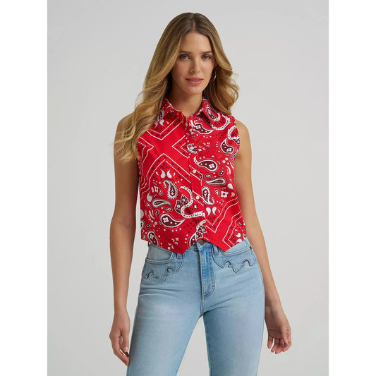 Wrangler Women's Bandana Print Shirt Vest - Red