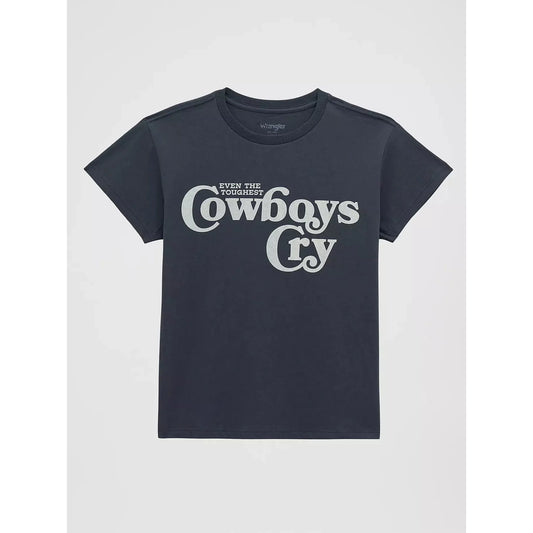 Wrangler Women's Short Sleeve Cowboys Cry Tee Shirt- Ombre Blue