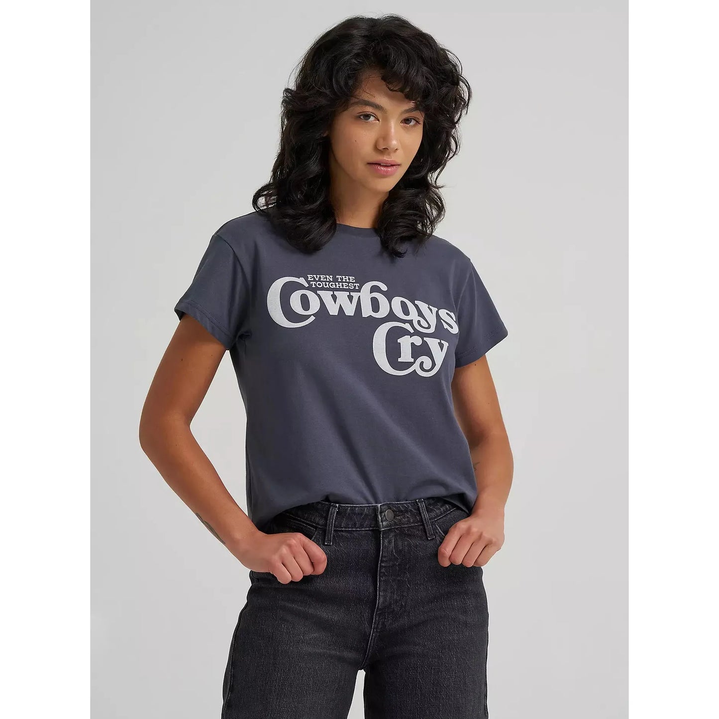 Wrangler Women's Short Sleeve Cowboys Cry Tee Shirt- Ombre Blue