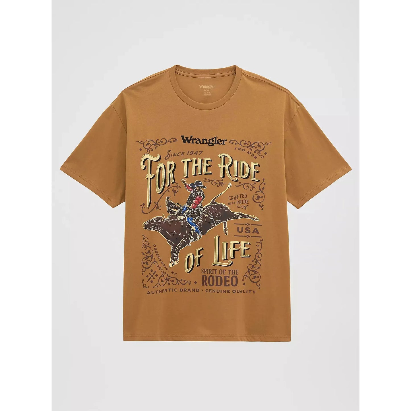 Wrangler Men's Short Sleeve For the Ride Of Life Tee Shirt- Tobacco Brown