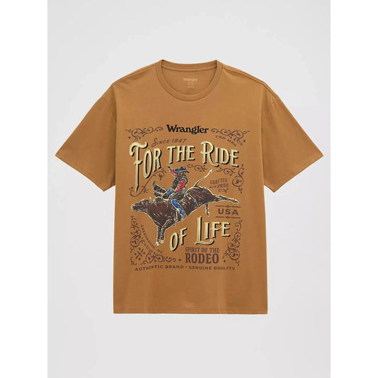 Wrangler Men's Short Sleeve For the Ride Of Life Tee Shirt- Tobacco Brown