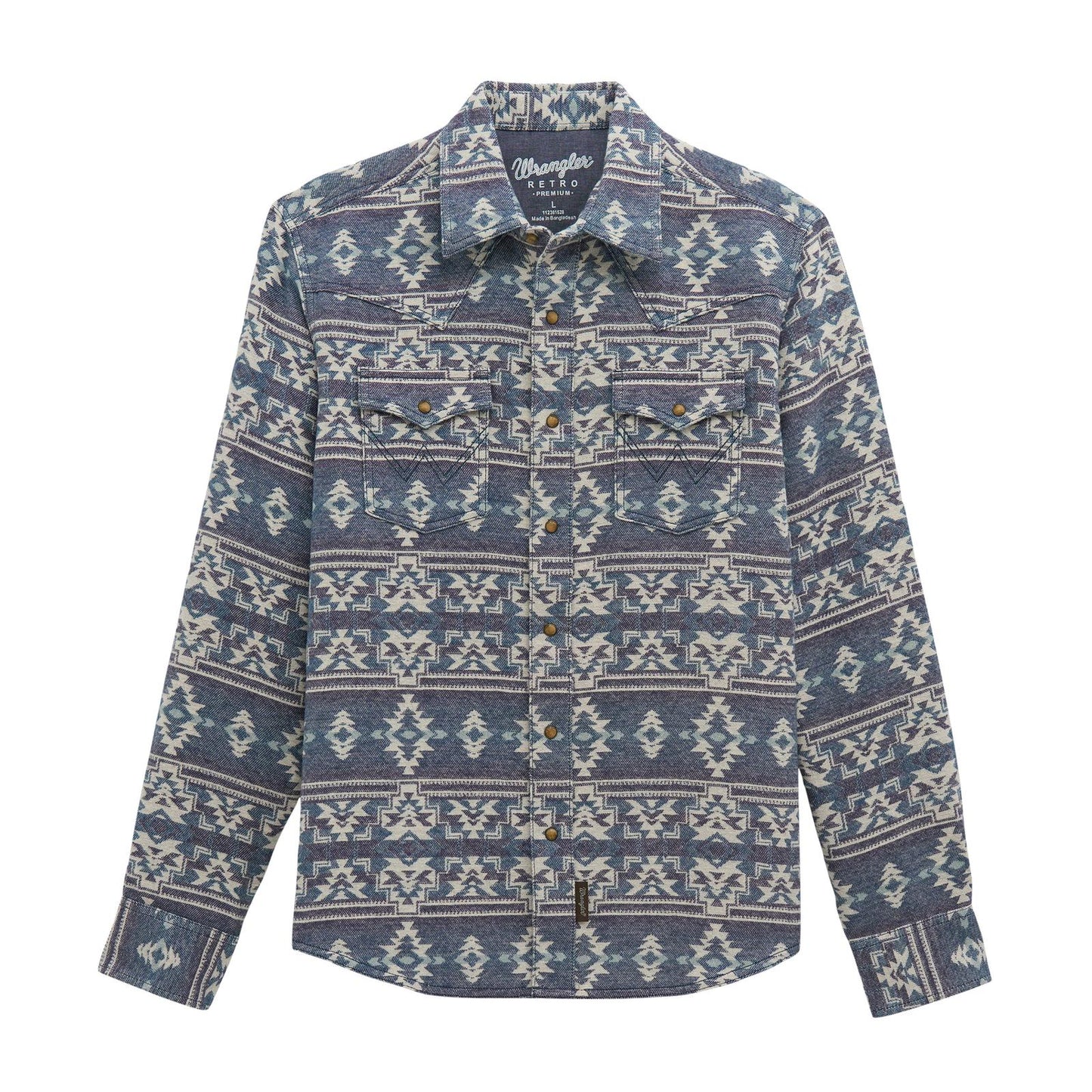 Wrangler Men's Retro Premium Long Sleeve Modern Fit Shirt- Navy