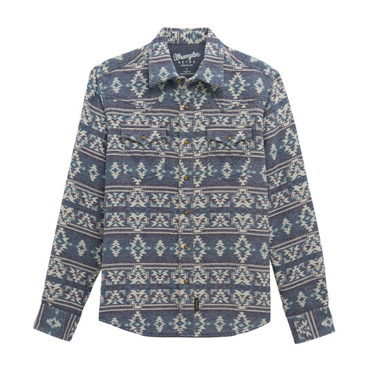 Wrangler Men's Retro Premium Long Sleeve Modern Fit Shirt- Navy