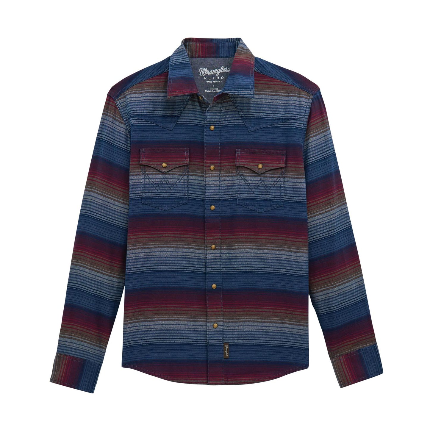 Wrangler Men's Retro Premium Long Sleeve Modern Fit Shirt-  Multi Navy