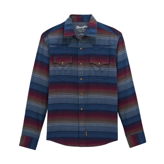 Wrangler Men's Retro Premium Long Sleeve Modern Fit Shirt-  Multi Navy