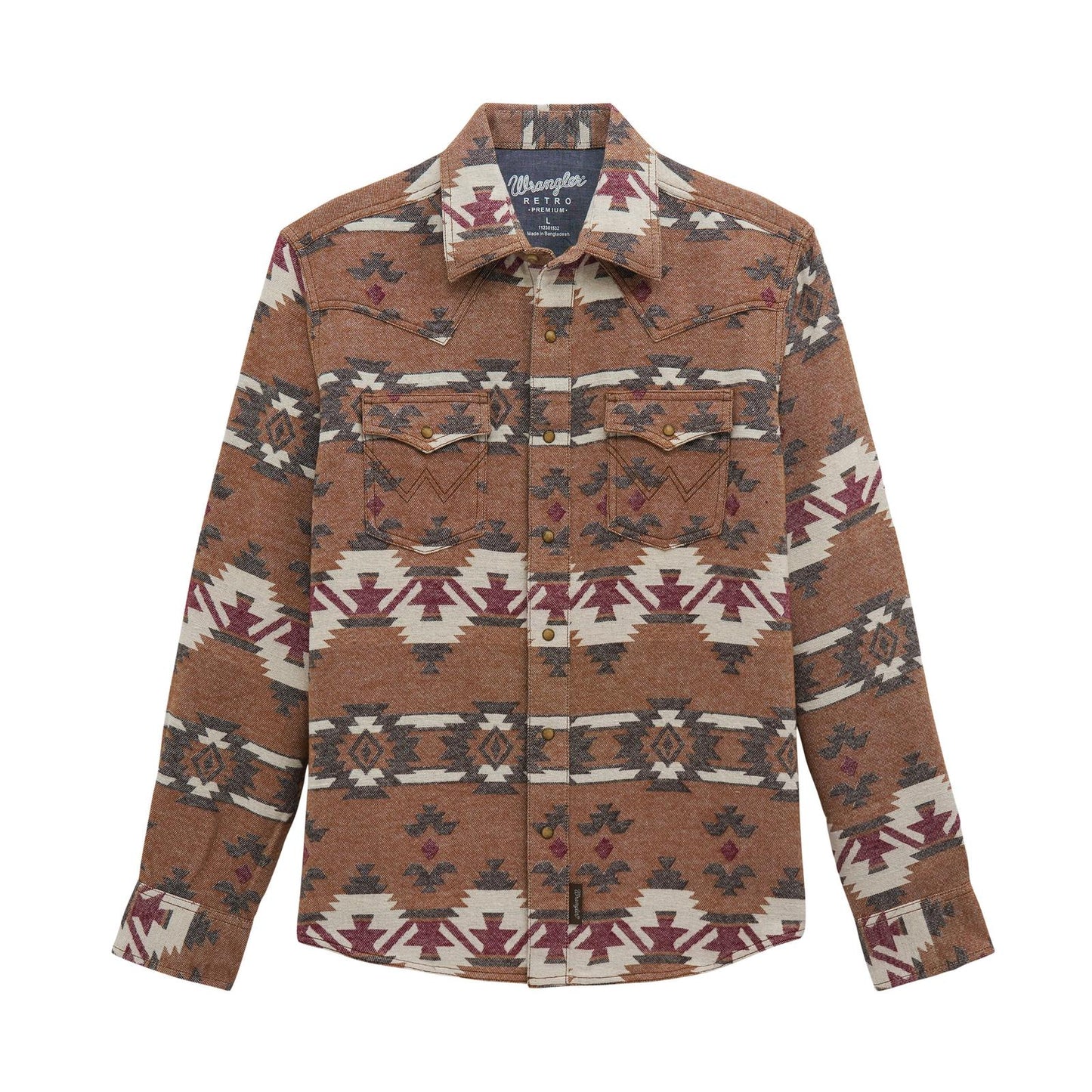 Wrangler Men's Retro Premium Long Sleeve Modern Fit Shirt- Brown