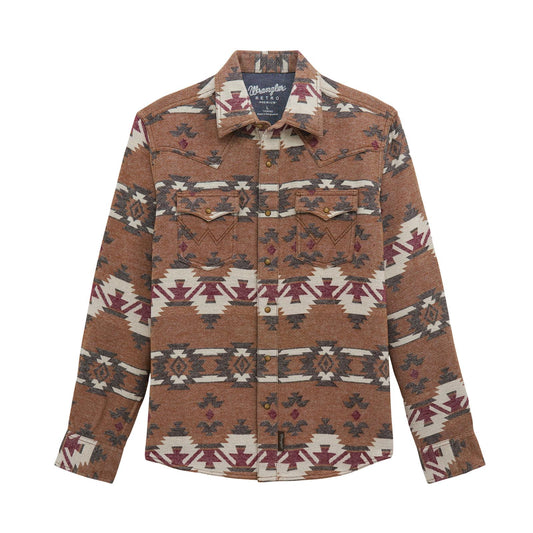 Wrangler Men's Retro Premium Long Sleeve Modern Fit Shirt- Brown