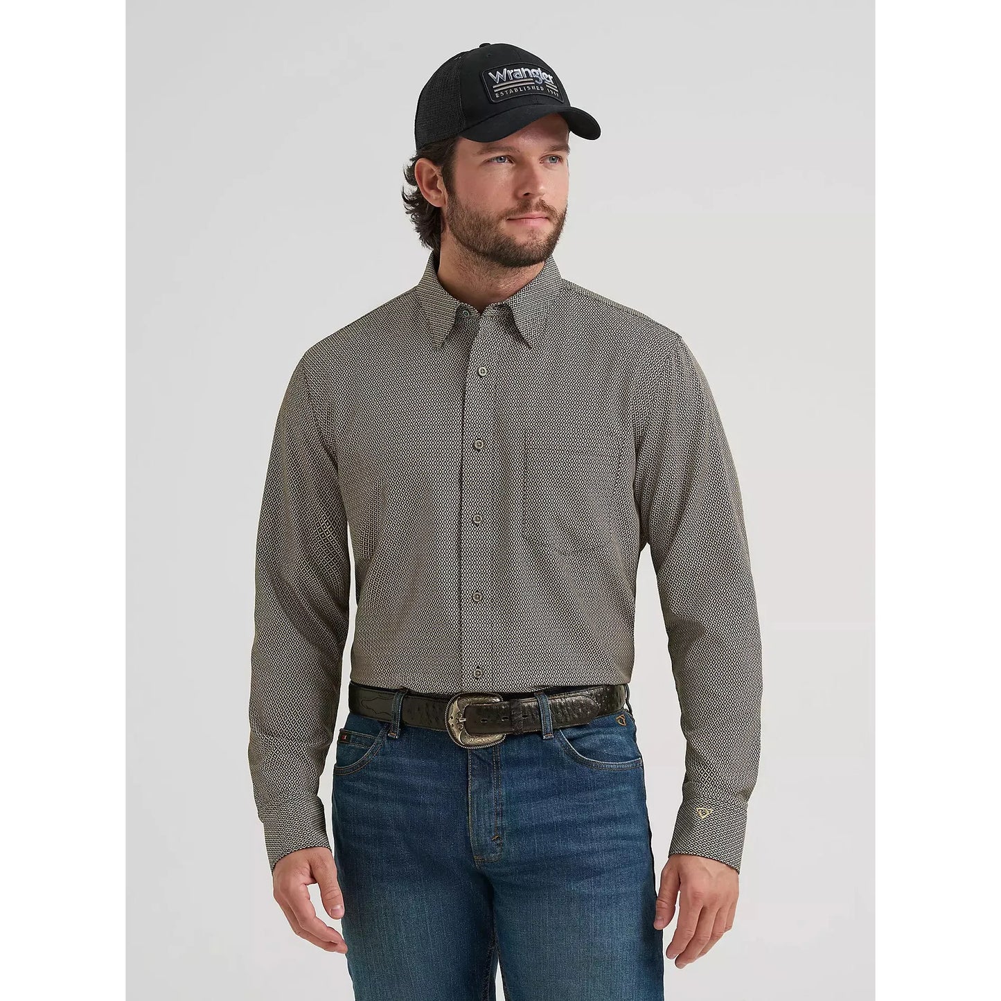 Wrangler Men's Cody Johnson Performance Button Down LS Shirt - Black Multi Stripe