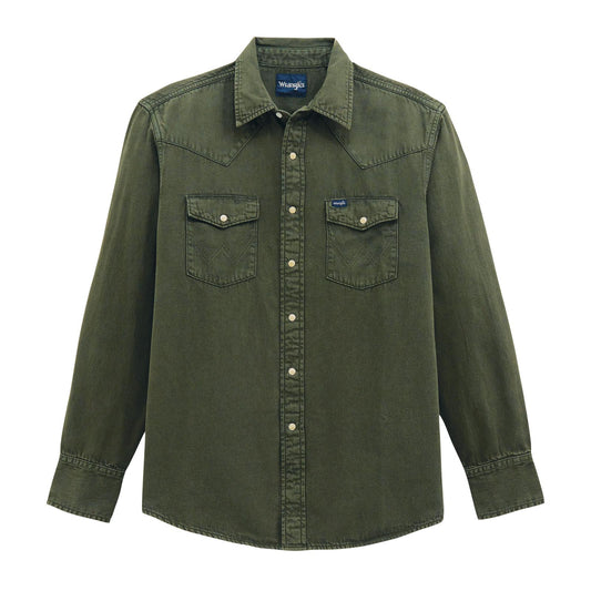 Wrangler Men's  Long Sleeve Shirt- Olive Denim