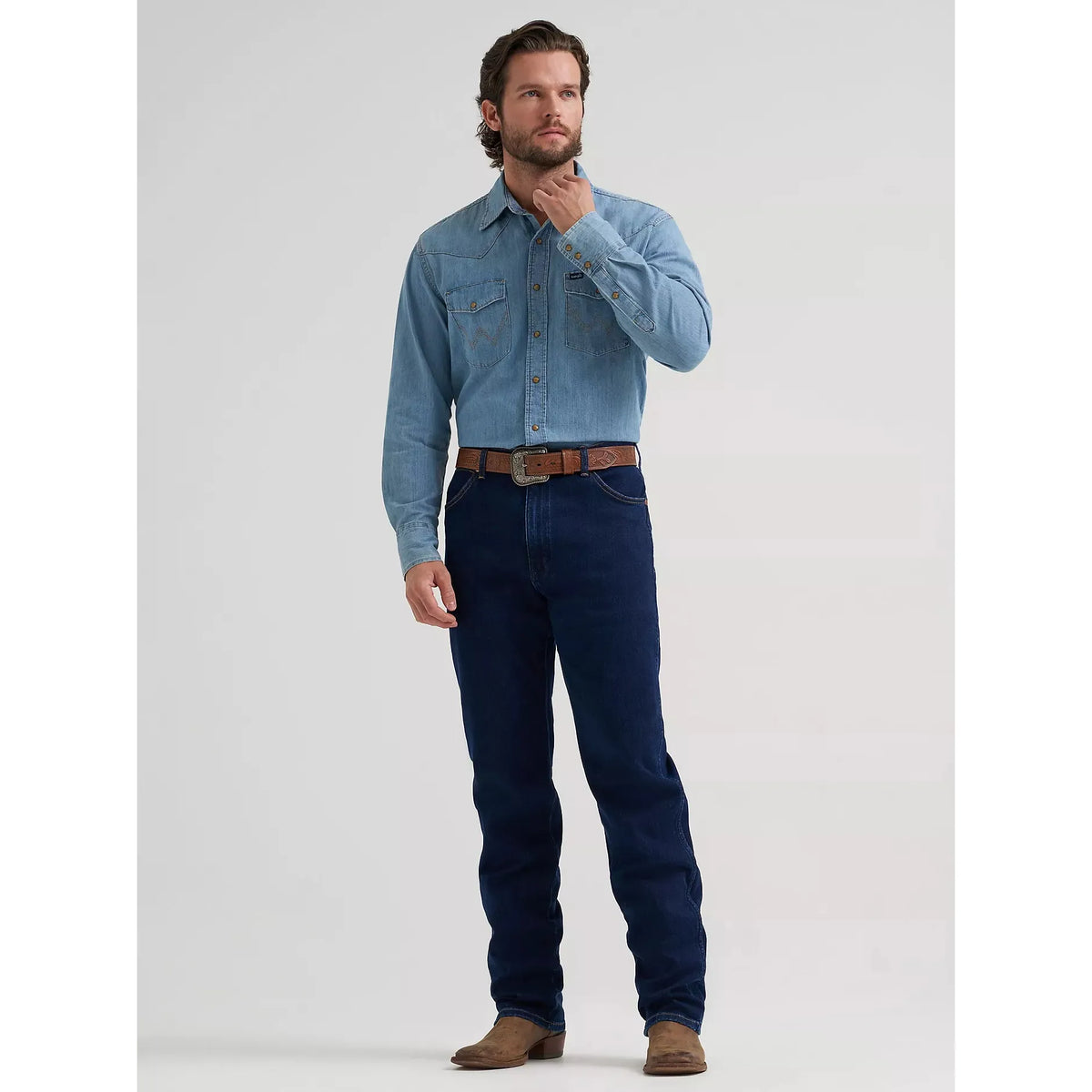 Wrangler Men's Toughlite Cowboy Cut Original Fit Jean- Dark Blue Rinse