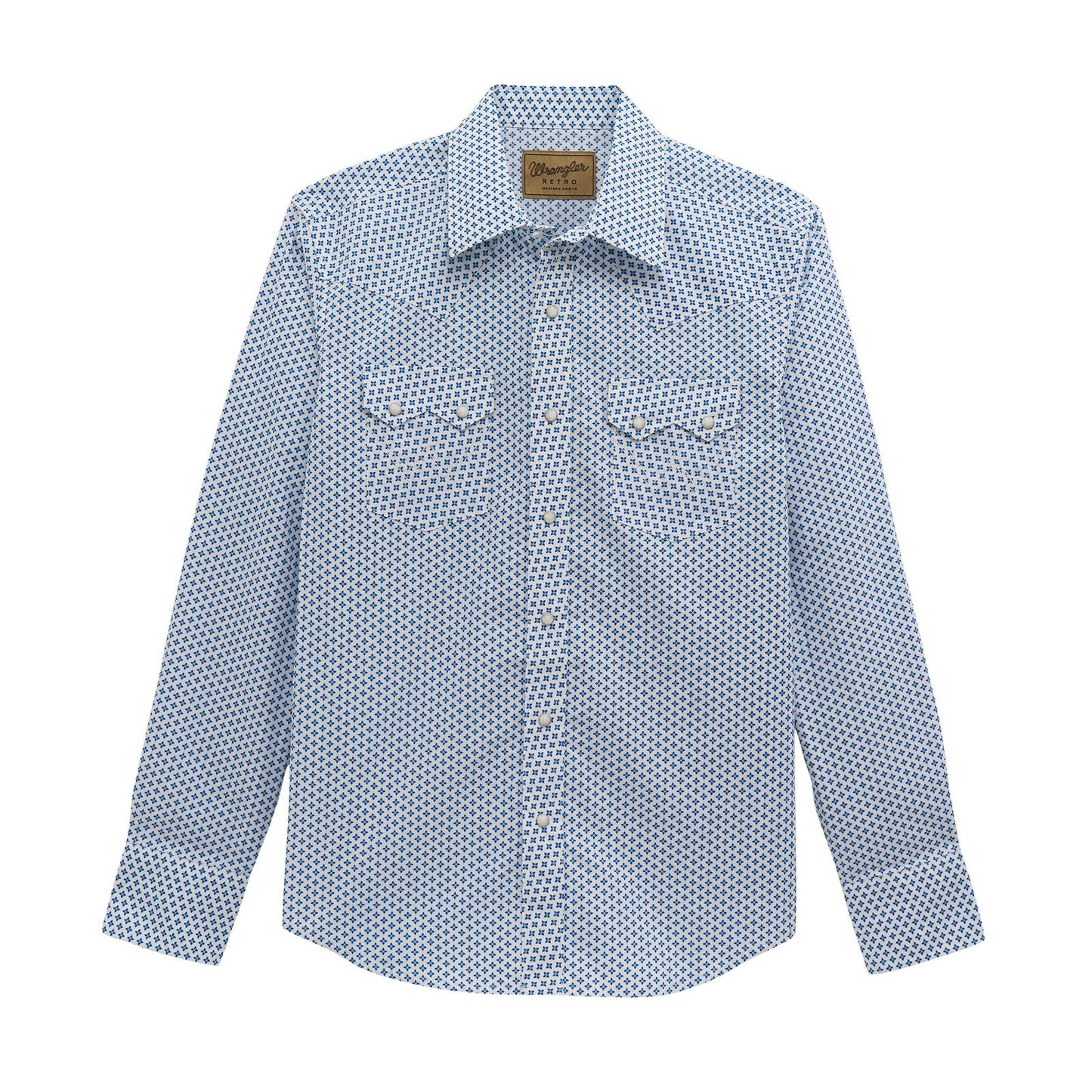 Wrangler Men's Long Sleeve Western Modern Fit Shirt- Blue