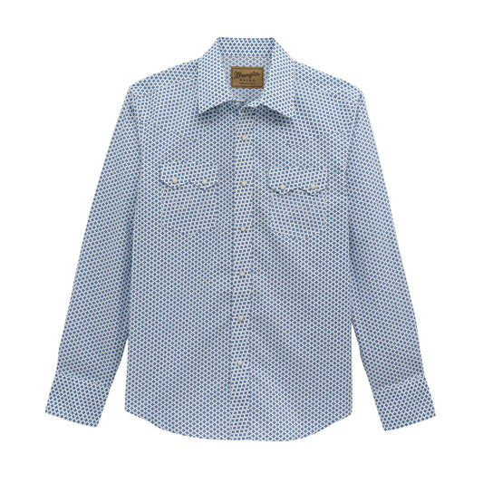 Wrangler Men's Long Sleeve Western Modern Fit Shirt- Blue