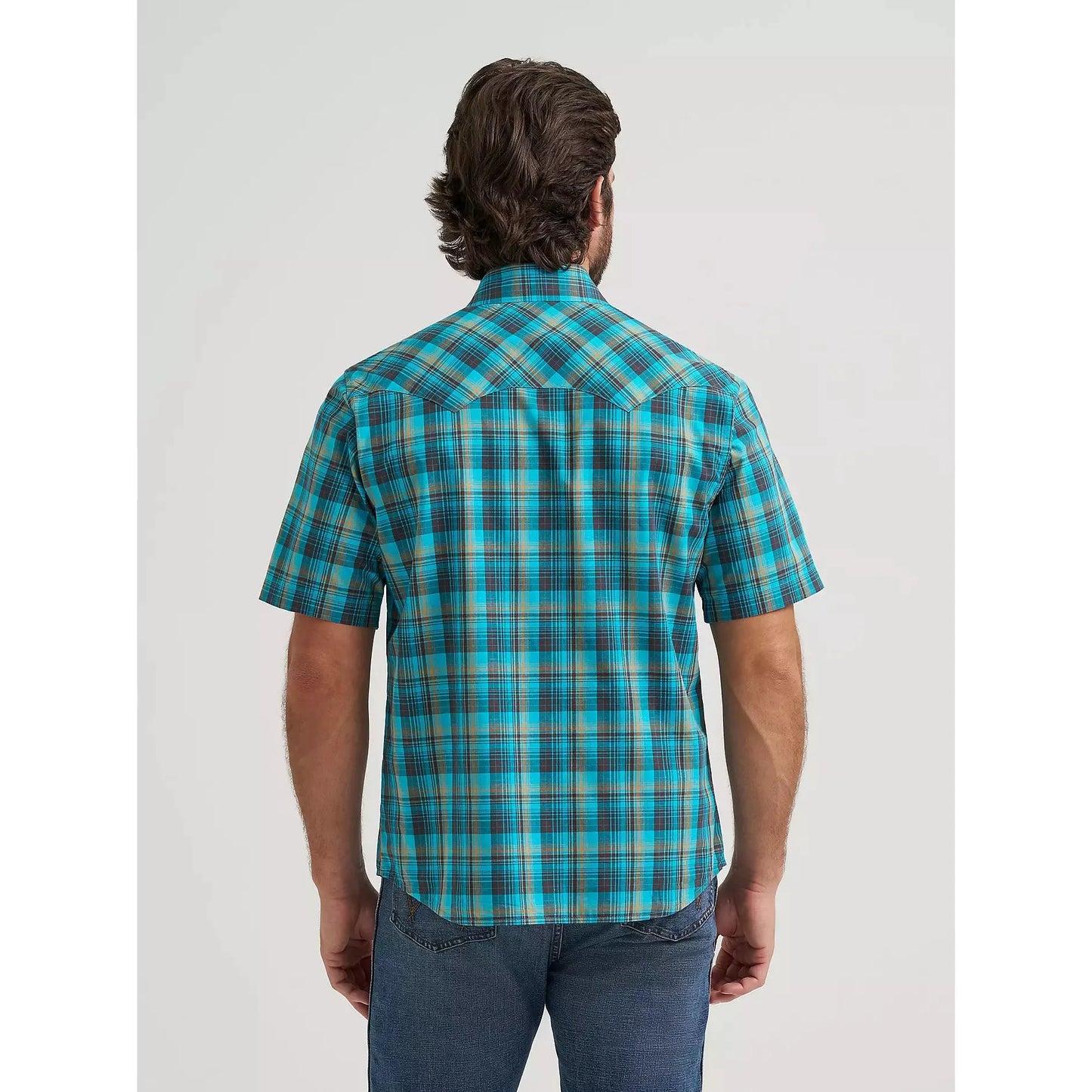 Wrangler Men's Retro Core Short Sleeve Plaid Shirt-Lagoon