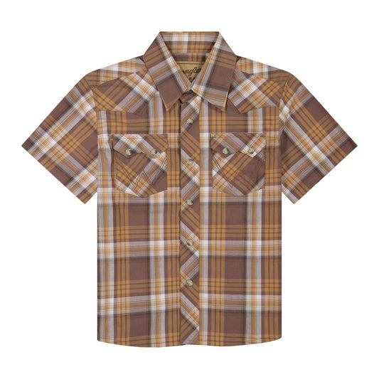 Wrangler Boy's Retro® Short Sleeve Plaid Shirt - Brown
