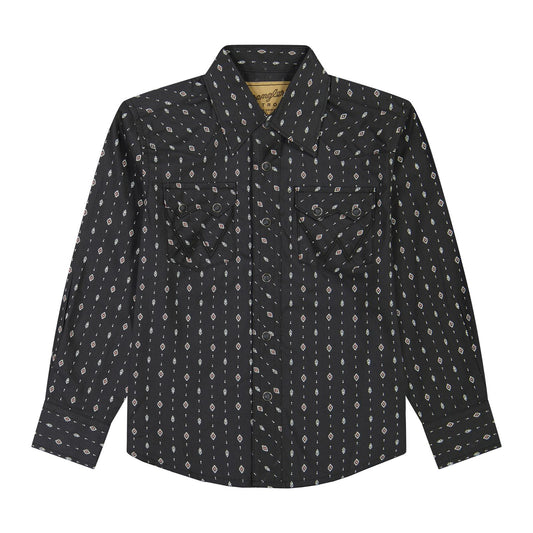 Wrangler Boy's Retro® Long Sleeve Print Shirt - Black