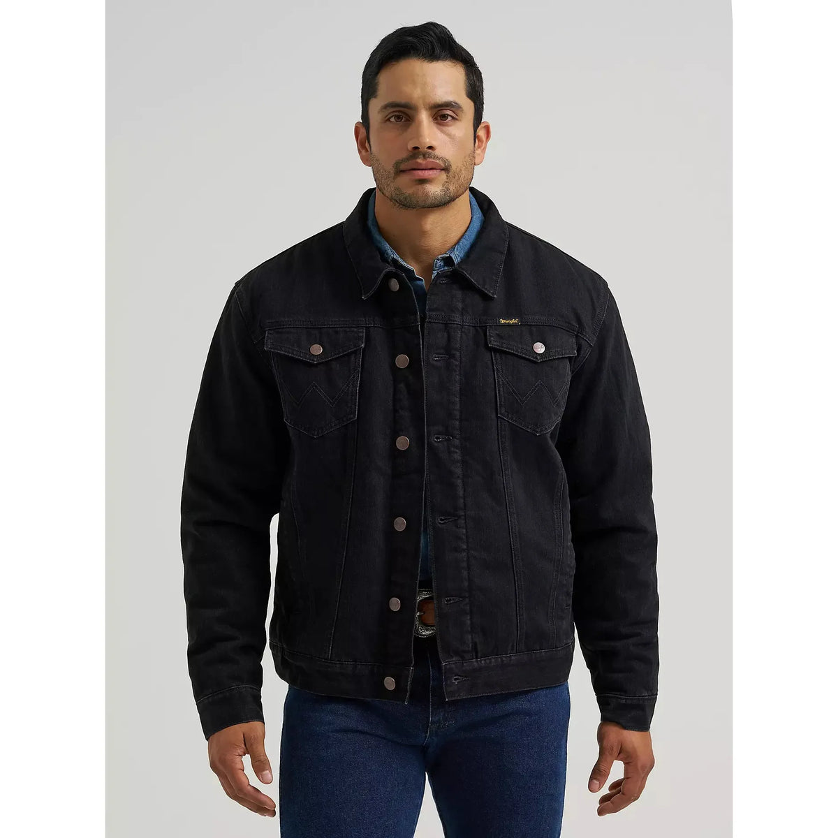 Wrangler Men's Retrp Sherpa Lined Denim Jacket- Caviar