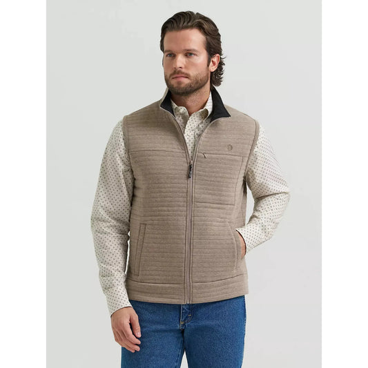 Wrangler Men's George Strait Zip Front Solid Knit Vest - Toast