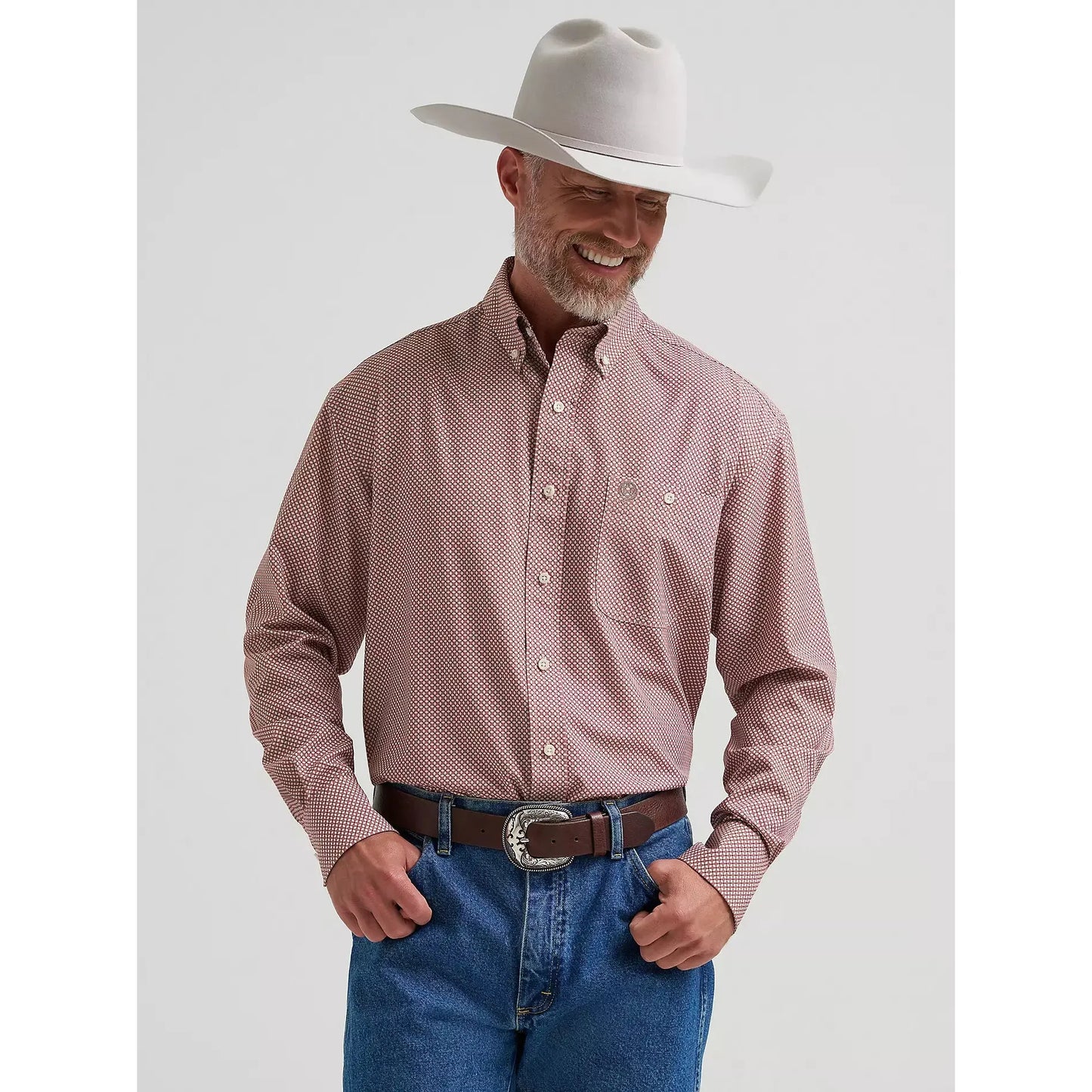 Wrangler Men's George Strait Performance Button Down LS Shirt - Rust Bands