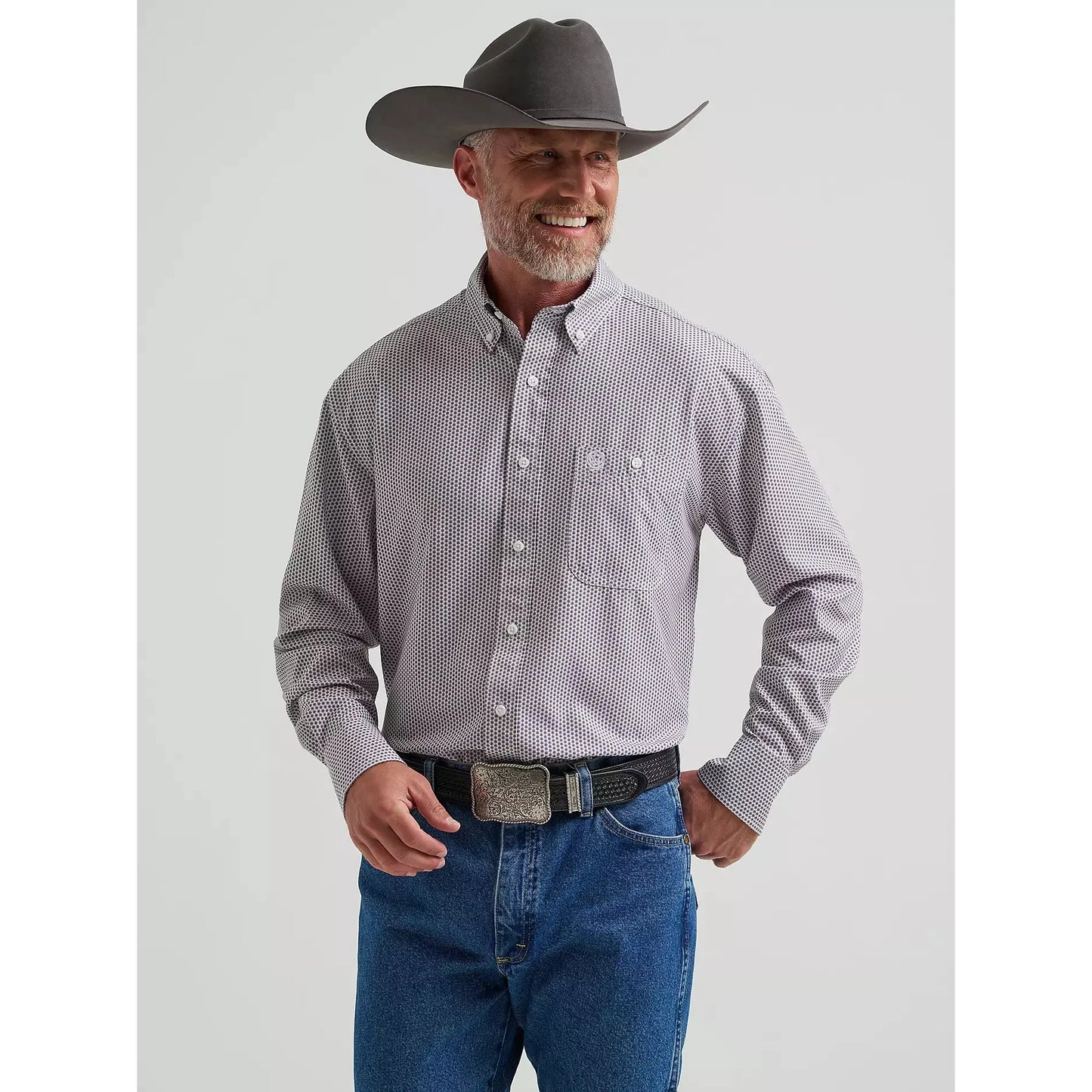 Wrangler Men's George Strait Performance Button Down LS Shirt - Lagoon Starburst