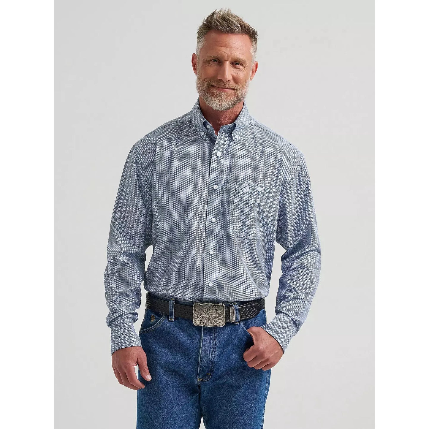 Wrangler Men's George Strait Long Sleeve Performance Shirt- Blue