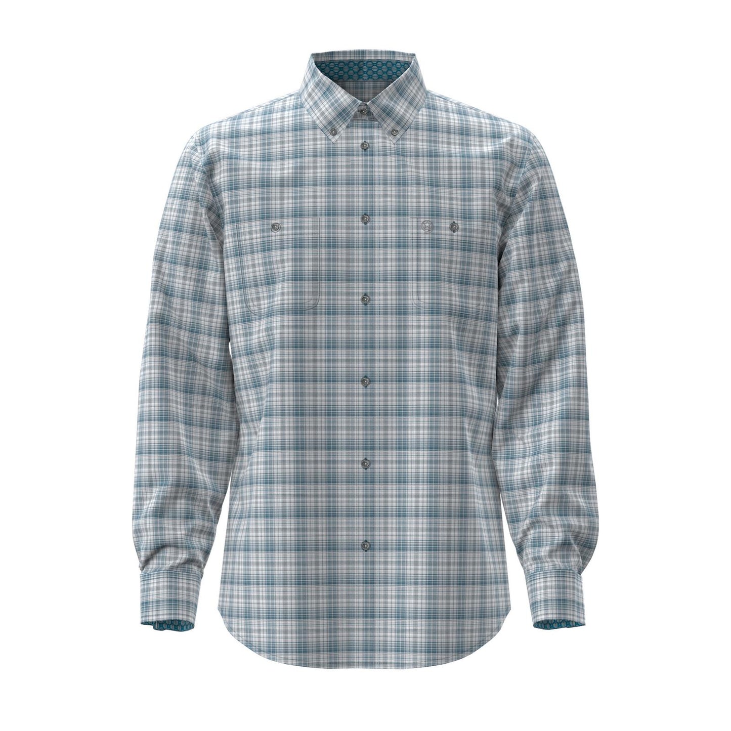 Wrangler Men's George Strait Collection Two Pocket Long Sleeve Plaid Shirt - Teal