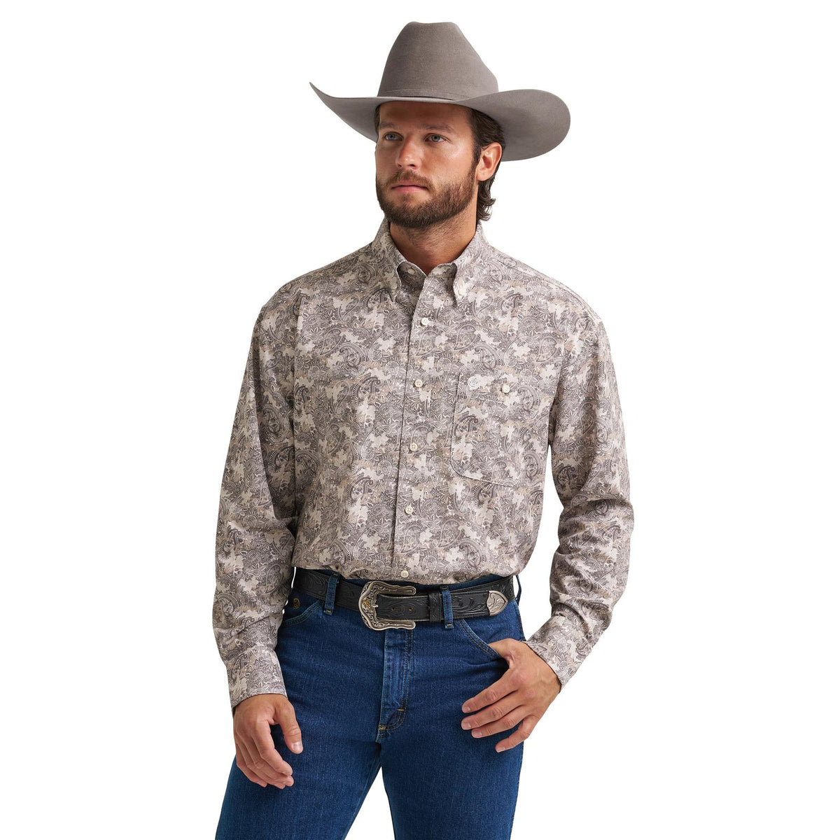 Wrangler Men's George Strait Performance Long Sleeve Shirt- Brown