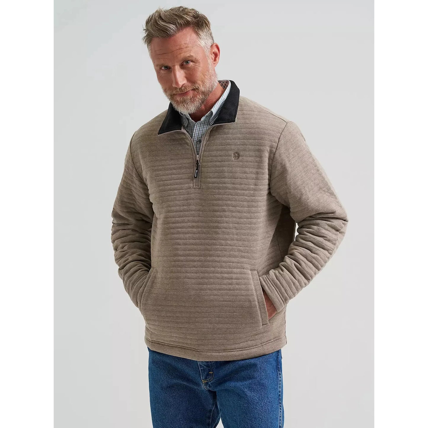 Wrangler Men's George Strait Knit 1/4 Zip Pullover - Toast