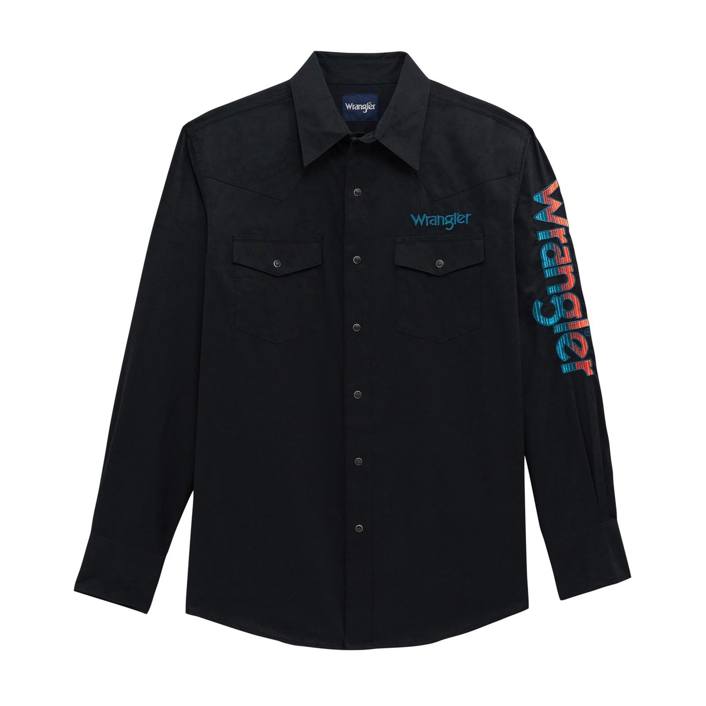 Wrangler Men's Long Sleeve Logo Solid Snap Shirt - Black