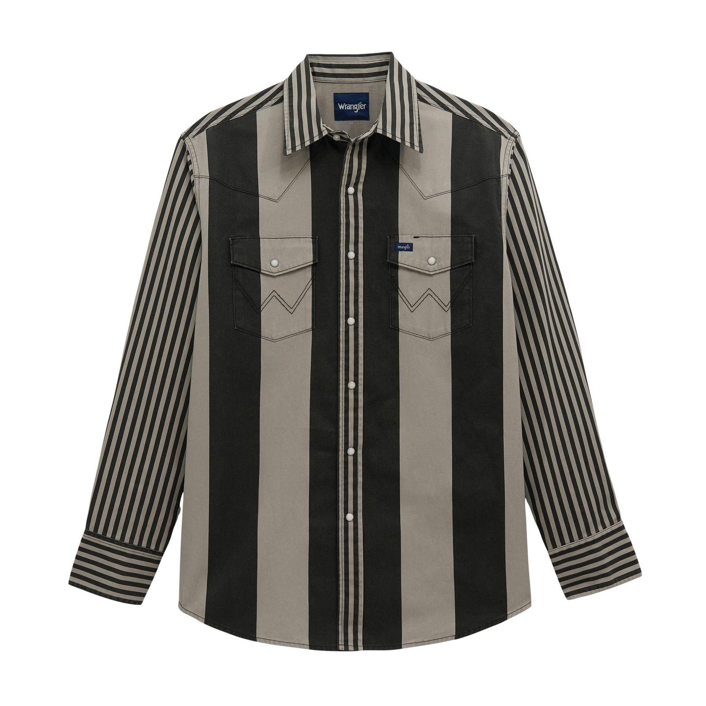 Wrangler Men's Vintage Inspired Brushpopper Long Sleeve Stripe Shirt - Black/Grey