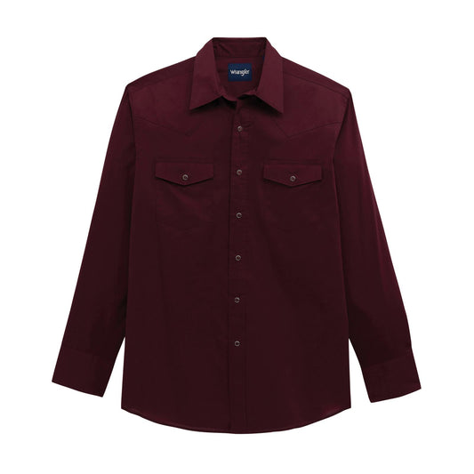 Wrangler Men's Long Sleeve Western Classic Fit Shirt- Burgundy