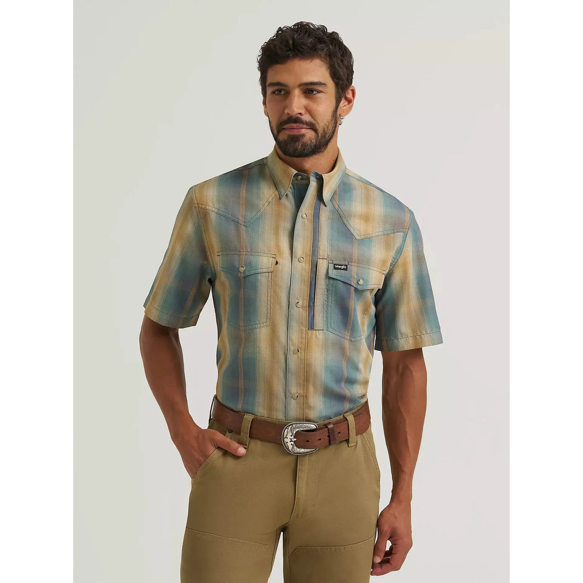 Wrangler Men's All Terrain Gear Performance Plaid SS Shirt - Turbulence