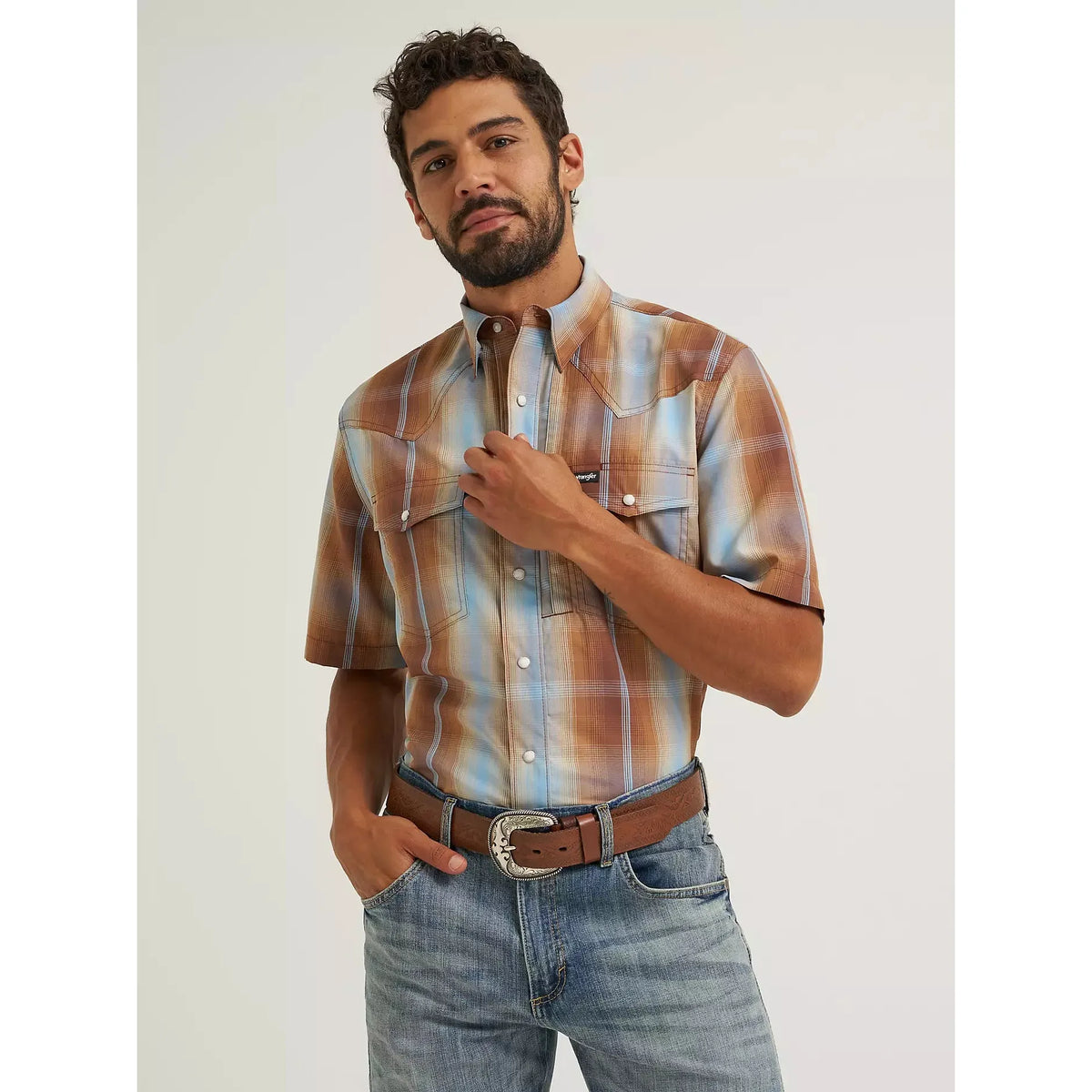 Wrangler Men's All Terrain Gear Performance Plaid SS Shirt - Turbulence Brown