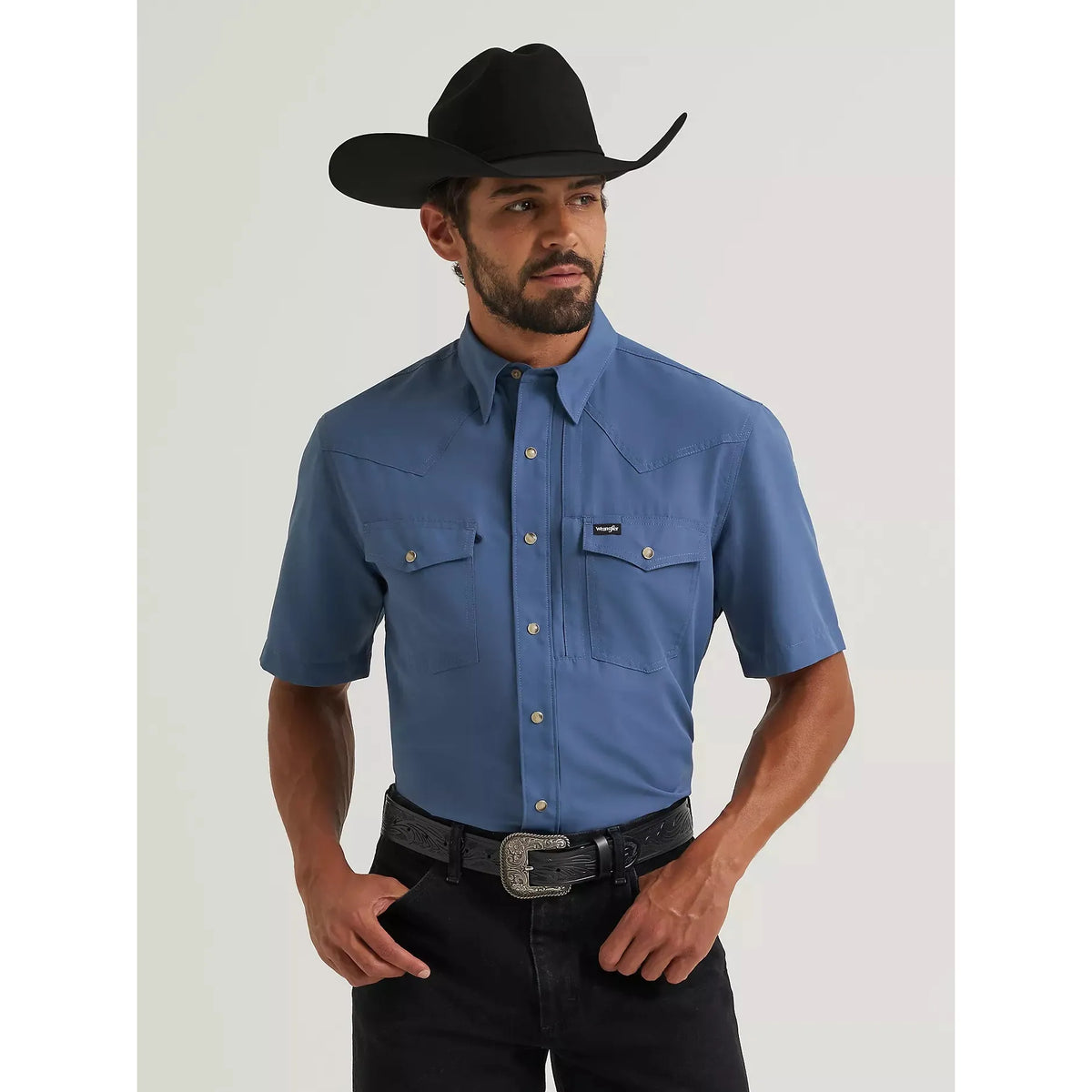 Wrangler Men's All Terrain Gear Performance Solid SS Shirt - Vintage Indigo