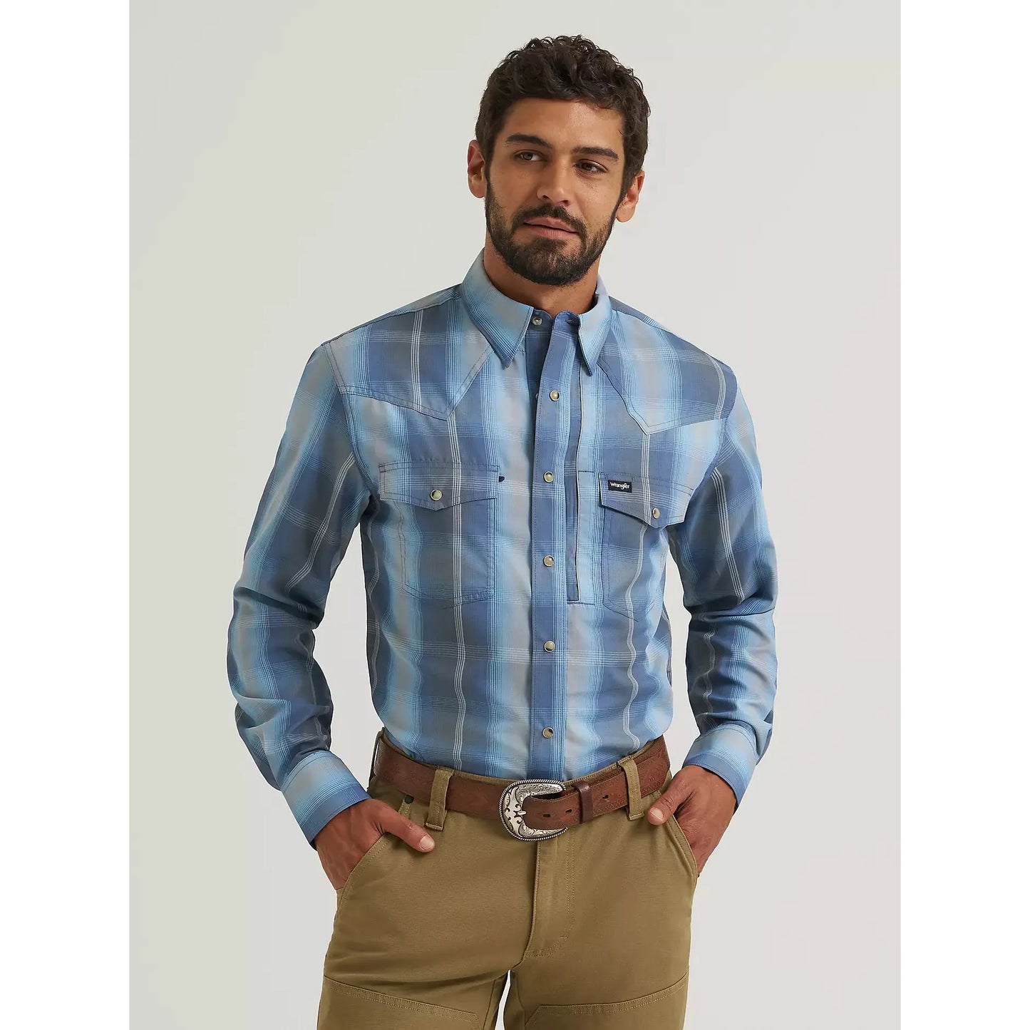 Wrangler Men's All Terrain Gear Performance LS Plaid Shirt - Ombre Indigo
