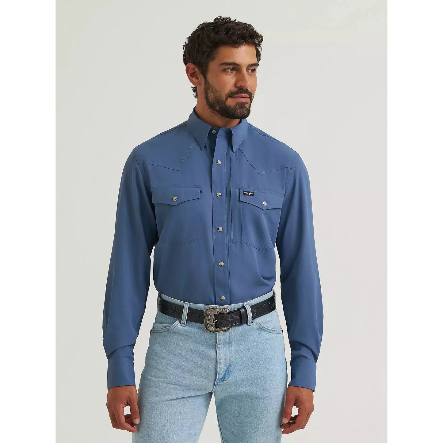 Wrangler Men's All Terrain Gear Performance Solid LS Shirt - Vintage Indigo