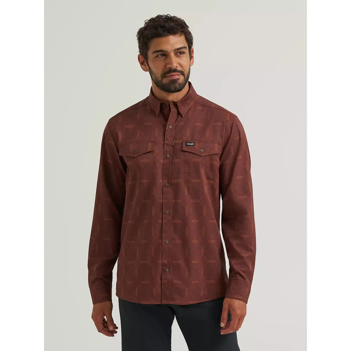 Wrangler Men's All Terrain Gear Live In Print LS Shirt - Sepia Bandana