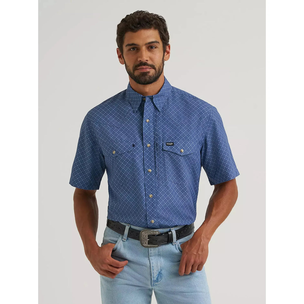 Wrangler Men's All Terrain Gear Performance Print SS Shirt - Indigo