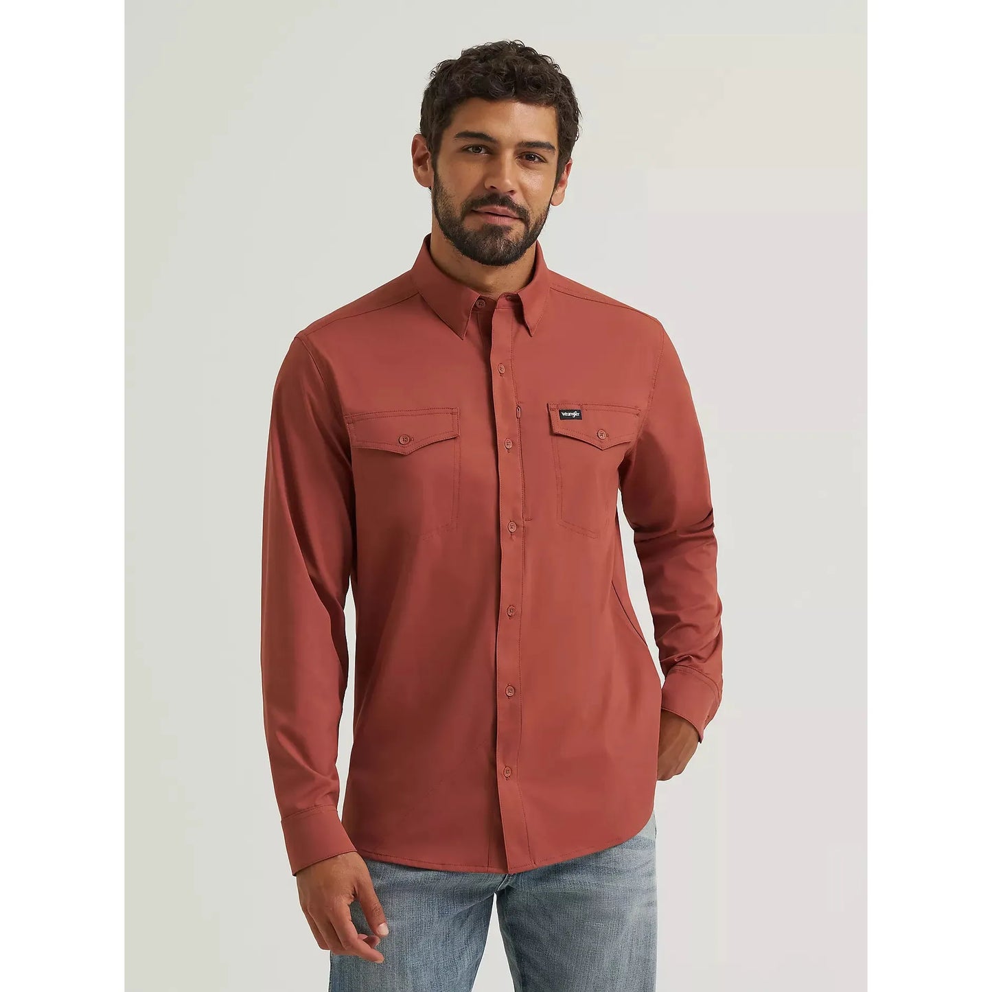 Wrangler Men's All Terrain Gear Live In Solid LS Shirt - Mahogany