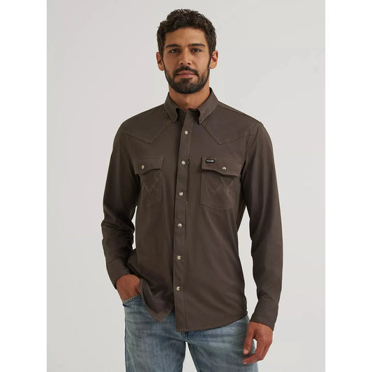 Wrangler Men's All Terrain Gear Technical LS Solid Shirt - Brown